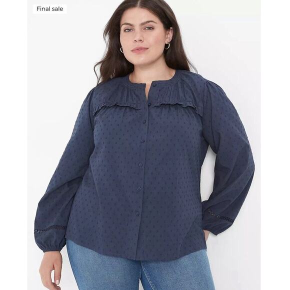 Lane Bryant Top Women Plus Size 24 Blue Peasant Boho Ruffle Balloon Lace Sleeve - Picture 1 of 16